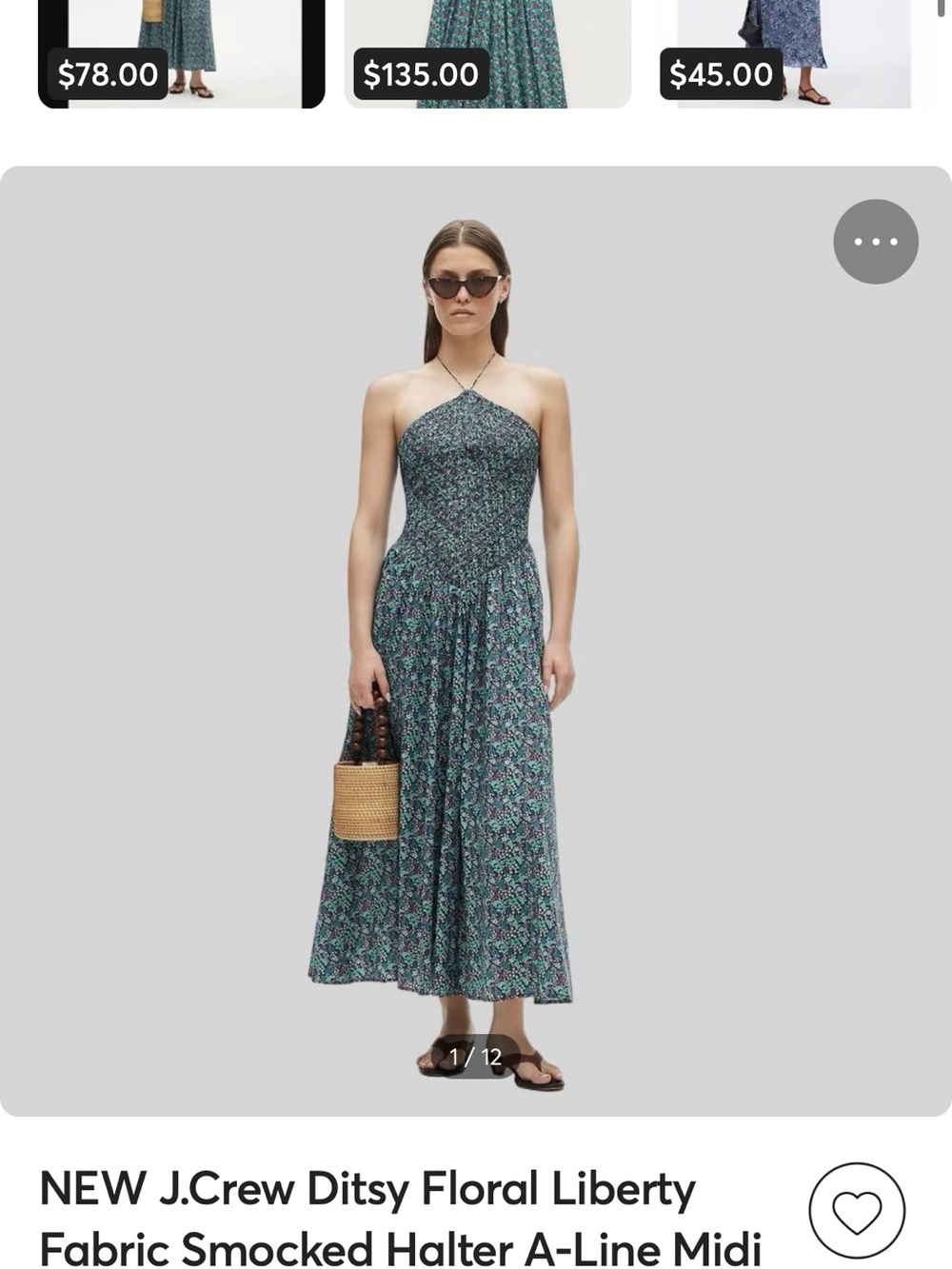 J. Crew Teal Floral Smocked Halter Midi Dress